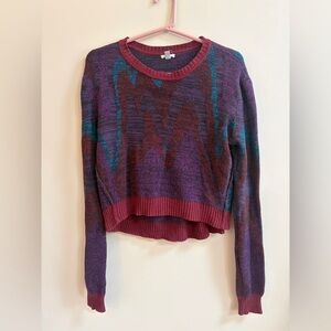 Ecote Abstract Pattern Long Sleeve Cropped Knit Pullover Sweater Top Shirt